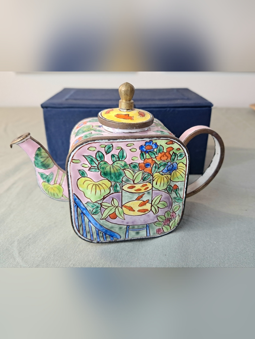Vintage Kelvin Chen CDV Trade+Aid Matisse "Goldfish" Pink Enamel Mini Teapot